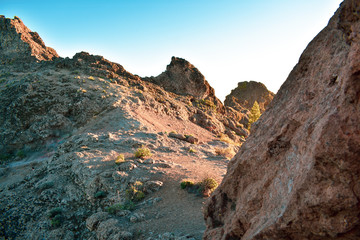 Rock mountain landscape in the meddle of gran canary island.