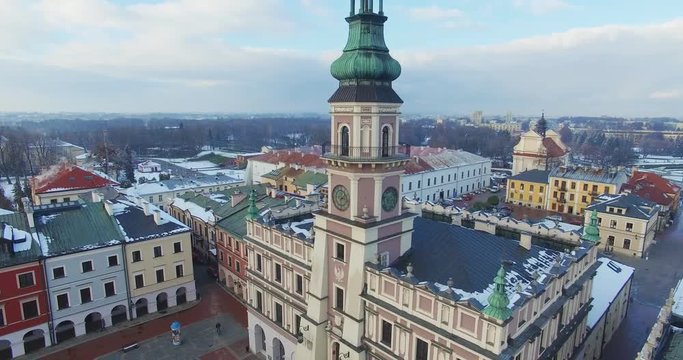 Winter aerial drone view of small town in 4K