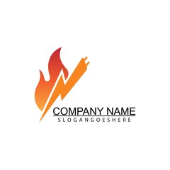 Obraz premium Lightning and flame - vector logo template concept illustration. Fire sign. Symbol of fire and electric energy