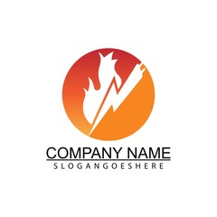 Lightning and flame - vector logo template concept illustration. Fire sign. Symbol of fire and electric energy