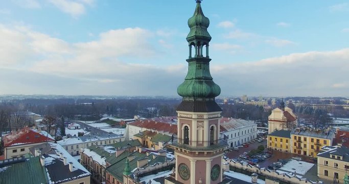 Winter aerial drone view of small town in 4K