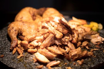 Cooked Roast chicken Delicious breakfast close up
