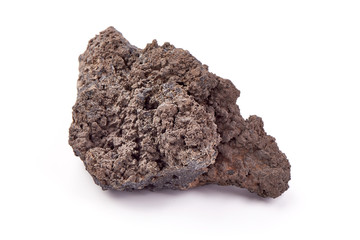 Volcan rock, Volcanic stone from Etna, Italy, isolated on white background