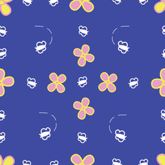 Daisies and Bees seamless vector pattern