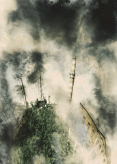 Heavy smoke coming from factory pipe