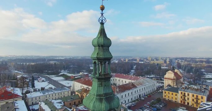 Winter aerial drone view of small town in 4K