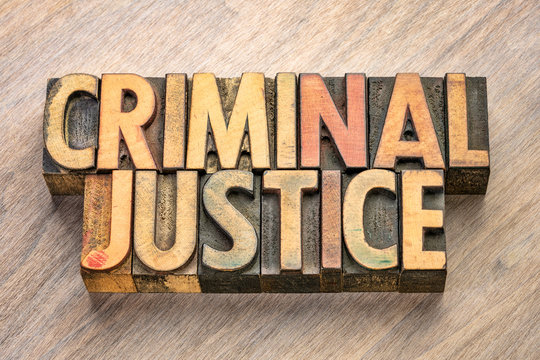 criminal justice words in wood type