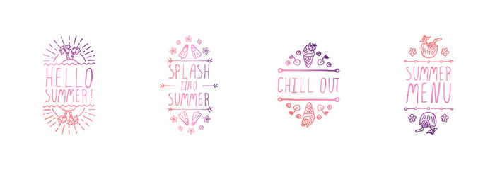 Set of Hand Drawn Summer Slogans Isolated on White