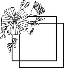 square frame daisy flowers vector Black and white drawing