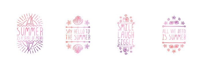 Set of Hand Drawn Summer Slogans Isolated on White