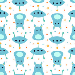 Seamless pattern with cute cartoon monster and stars and moon. Modern flat design. Art can be used for children illustration, childish print.
