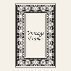 Vintage ornate border frame with ornamental elements, calligraphy swirls and ornament. Can be used for retro invitations and royal certificates.