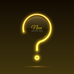 Neon question mark. Glass banner of a round shape. Transparent billboard with neon lights. Vector