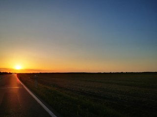sunset on road