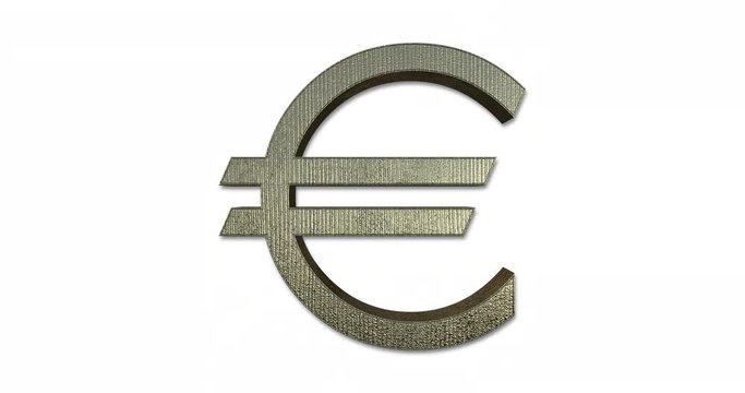 Rotating Euro Symbol Gold, 3D Looped Animation, Golden Euro Sign Isolated On White Background - DCi 4K 