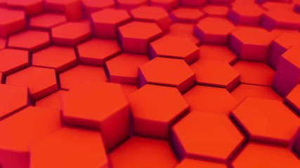 Red hexagonal motion background. 3d render of simple primitives with six angles in front