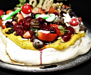 chocolate and fruit cake. gourmet dessert plate. 