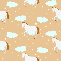 Vector cartoon cute kid horse pattern. Pastel neutral nursery colors seamless wallpaper background print.