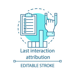 Last interaction attribution blue concept icon. Marketing channel analysis idea thin line illustration. Attribution modeling type, conversion model. Vector isolated outline drawing. Editable stroke