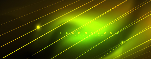 Shiny color neon light with lines, abstract wallpaper, shiny motion, magic space light. Techno abstract background