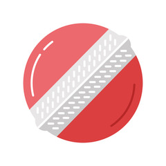 Cricket ball flat design long shadow color icon. Professional sport equipment. Red ball with prominent sew. Team game accessory. Outdoor sports activity. Sporting gear. Vector silhouette illustration