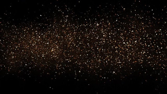 3d Illustration, Small gold dust, graphics of fire flakes, particle points and yellow-orange circles at the centre of the frame