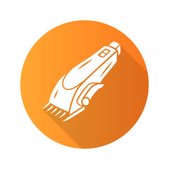 Shaving machine flat design long shadow glyph icon. Haircutting procedure. Barbers beauty device. Male and female haircut tool. Beauty electric instrument. Vector silhouette illustration