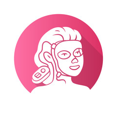 Therapy facial mask flat design long shadow glyph icon. Beauty device for home use. LED light therapy. Cosmetology instrument. Skin care. Acne removal. Vector silhouette illustration