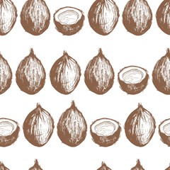 Hand drawn coconuts. Vector  seamless pattern