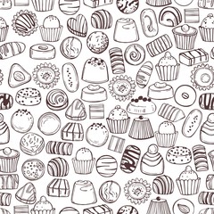 Hand drawn chocolate candy. Vector  seamless pattern.