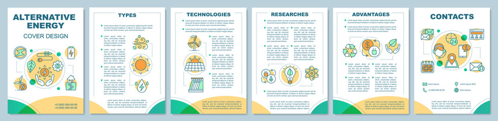 Alternative energy cover design brochure template layout. Eco energy, green technology. Flyer, booklet, leaflet print design with linear illustrations. Vector page layouts for annual reports, posters © IMG visuals icons