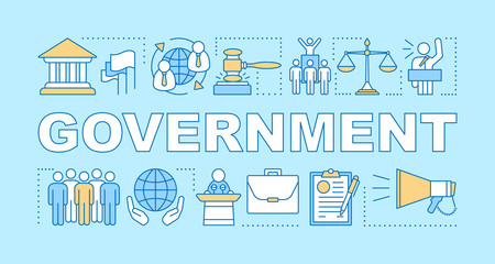 Government word concepts banner. Political system, campaign. Government system. Economy, budget. Order, law. Presentation, website. Isolated lettering typography idea. Vector outline illustration