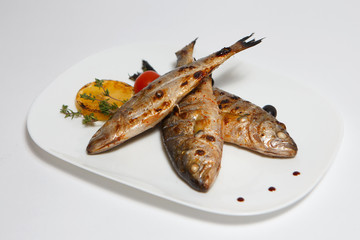 fried fish on a white plate