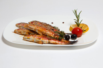grilled lamb fish on a white plate
