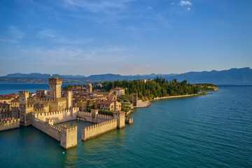 Fototapeta na wymiar Aerial photography, the city of Sirmione on Lake Garda north of Italy.