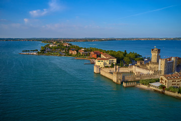 Fototapeta na wymiar Aerial photography, the city of Sirmione on Lake Garda north of Italy.