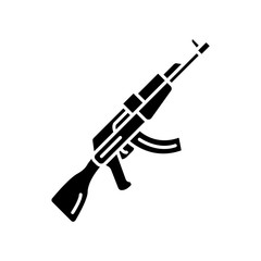 AKM weapon glyph icon. Virtual video game firearm, gun. Shooter game rifle. Cybersport, esport sniper military inventory, equipment. Silhouette symbol. Negative space. Vector isolated illustration - obrazy, fototapety, plakaty