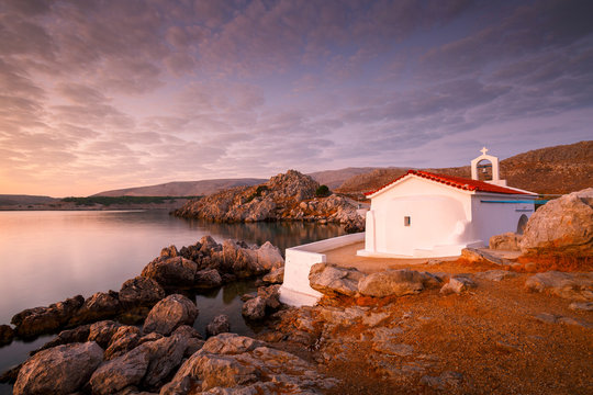 Agios Isidoros church in northern Chios at sunrise.