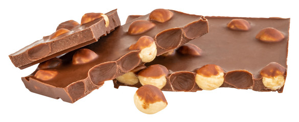 chocolate with nuts isolated on white background