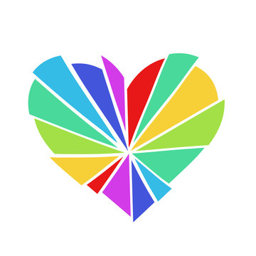 Shattered rainbow colored heart vector logo, isolated on a white background