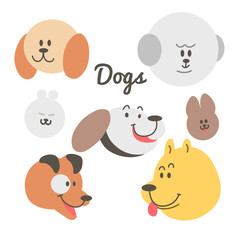 Cartoon dogs heads cartoon style set