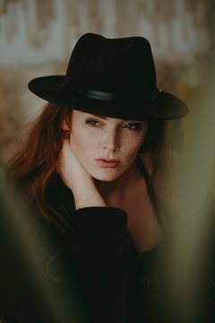 Redheaded Woman with Hat On