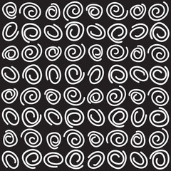 white spirals seamless pattern on black background for illustrations, layouts, fabrics