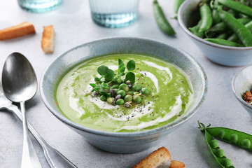 Summer cream soup with micro green sprouts