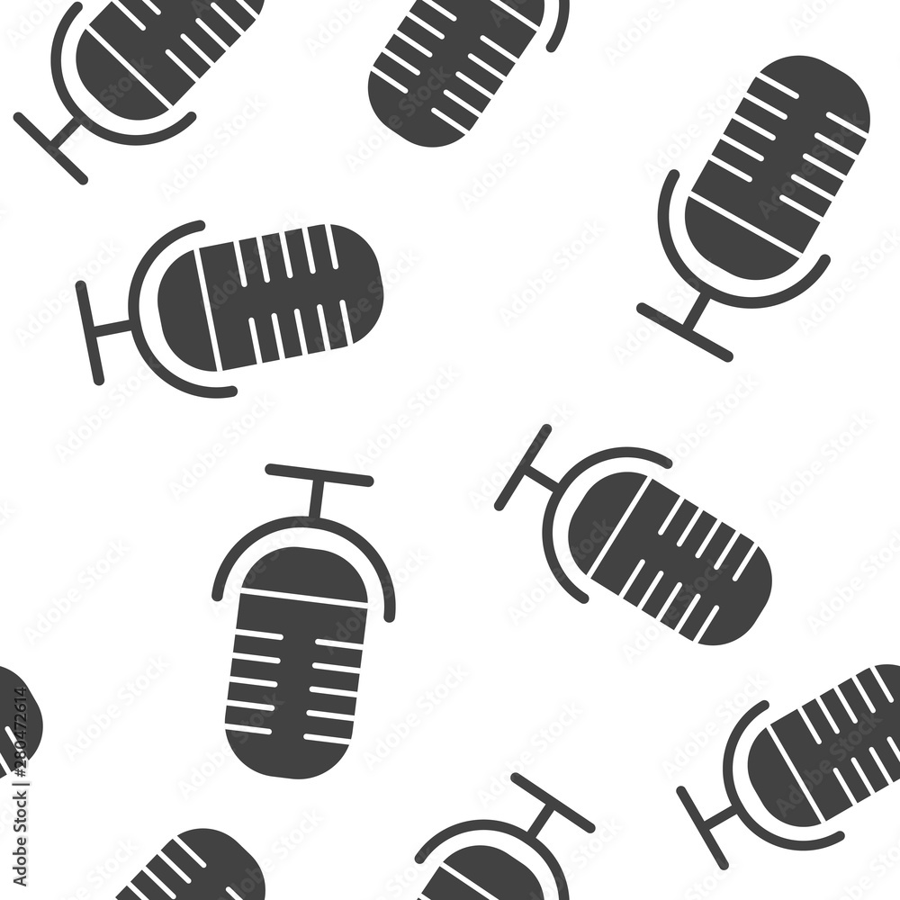 Poster vector image of microphone seamless pattern on a white background.