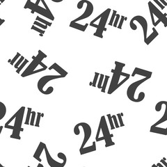 24 hour icon. Flat image time of clock seamless pattern on a white background.