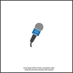 Vector microphone icon with a news symbol on white isolated background.