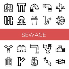 Set of sewage icons such as Tank, Piping, Pipe, Sewer, Bin, Pipes, Drainage, Delete , sewage