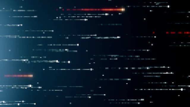 Abstract technology background with animation of fast flying flickering code particles as data transfer