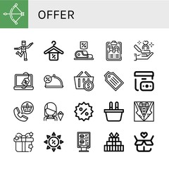 Set of offer icons such as Bow, Zumba, Discount, Guest list, Proposal, Shopping basket, Tag, Cash on delivery, Order, Seller, Gift, Summer sale , offer